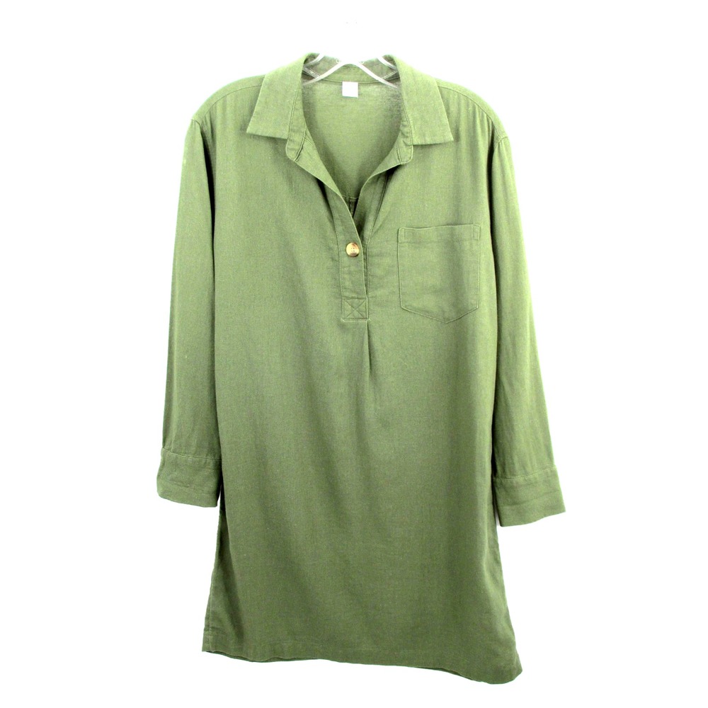 Old Navy Midi Shirt Dress Womens XS Olive Green Linen Blend Pockets 581871-00